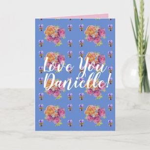 Love You Wifes Name Pink Roses Watercolor Card