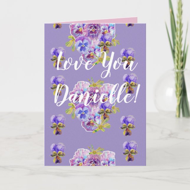 Love You Wifes Name Purple Pansy Shabby Chic Card (Front)
