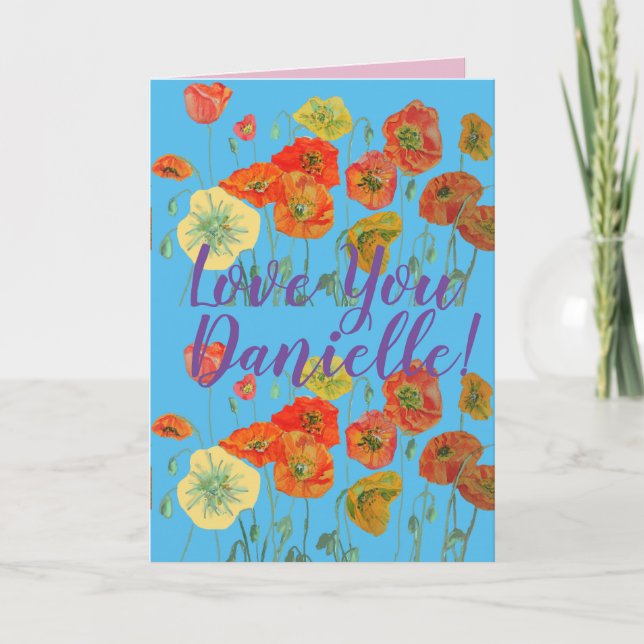 Love You Wifes Name Red Poppy Watercolor Card (Front)