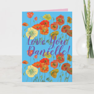 Love You Wifes Name Red Poppy Watercolor Card