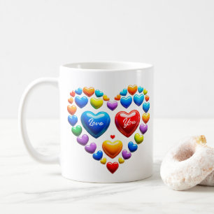 Love you with colourful hearts coffee mug
