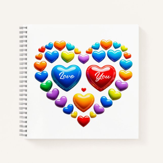 Love you with colourful hearts notebook (Front)
