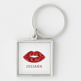 Love you with glitter letters inside lips key ring