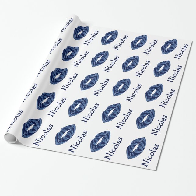 Love you with glitter letters inside lips pattern wrapping paper (Unrolled)