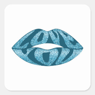 Love you with glitter letters inside lips square sticker