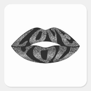 Love you with glitter letters inside lips square sticker