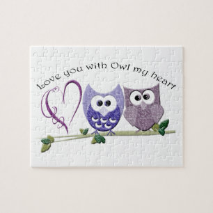 Love you with Owl my heart, cute Owls art Jigsaw Puzzle