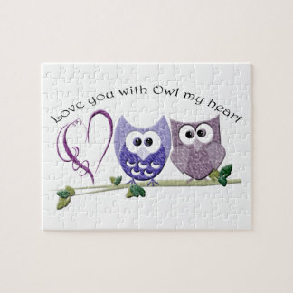 Love you with Owl my heart, cute Owls art Jigsaw Puzzle