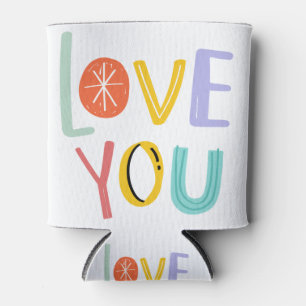 Love you word doodle font colourful hand drawn. can cooler