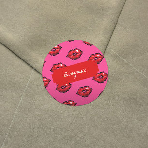 Love You x Add Your Text Red Lips Valentine Kisses Classic Round Sticker