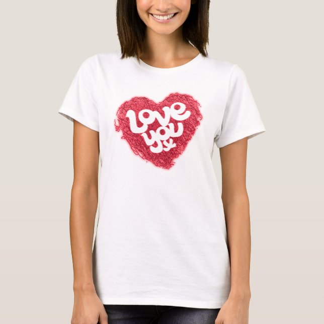 Love you x red heart ladies t-shirt top (Front)