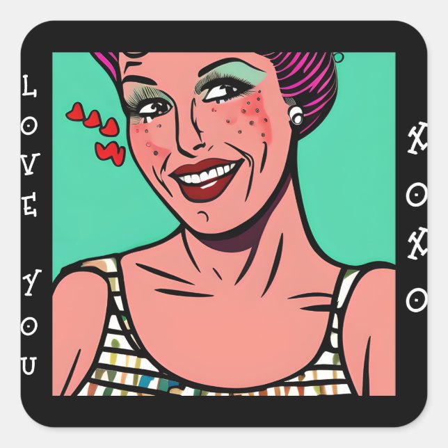 Love You xoxo Retro Pop Art Square Sticker (Front)