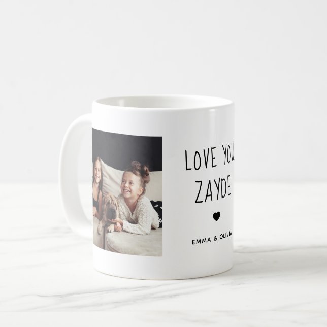 Love You Zayde | Two Photo Handwritten Text Coffee Mug (Front Left)