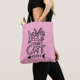 Love Your Cat Cute Pink Quote Design Tote Bag