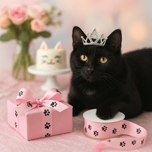 Love Your Cat Pink Paw Print Craft Ribbon Grosgrain Ribbon