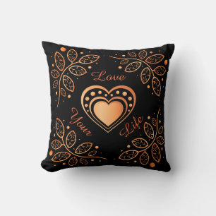 Love Your Life Black & Orange Inspiration Mandala Cushion