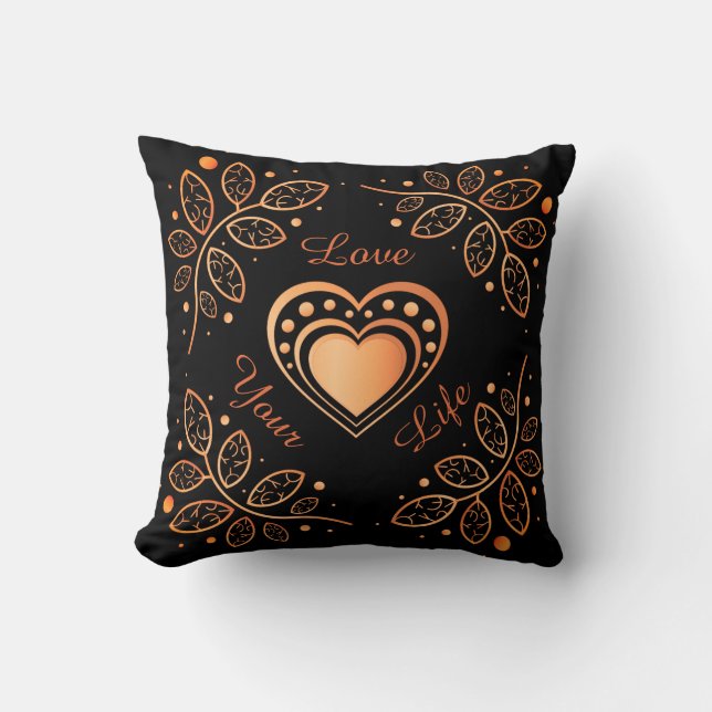 Love Your Life Black & Orange Inspiration Mandala Cushion (Front)