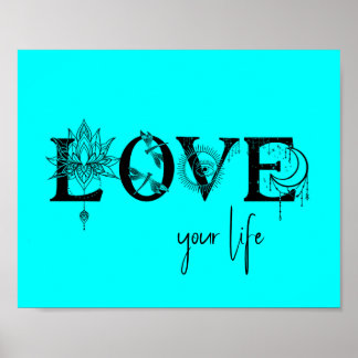 Love your life Stars Lotus moon Sun dragonflys Poster