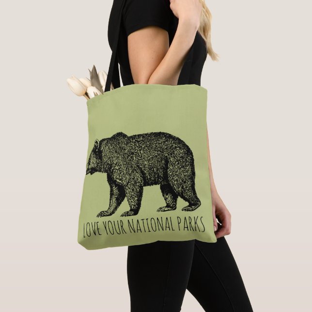 Love Your National Parks Bear Tote Bag (Close Up)