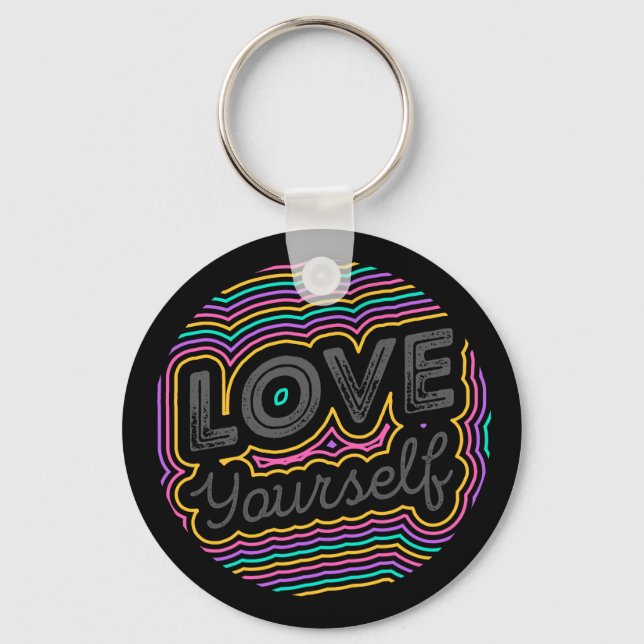 Love Yourself Colourful Line Design Key Ring (Front)