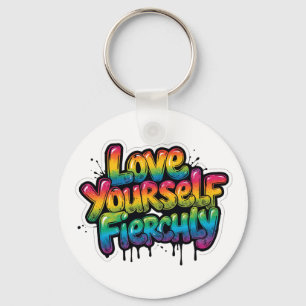 Love Yourself Fiercely – LGBTQ+ Rainbow Quote Key Ring
