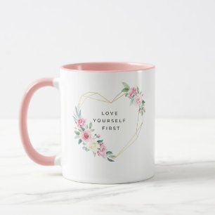 Love Yourself First Gold Heart Roses Mug