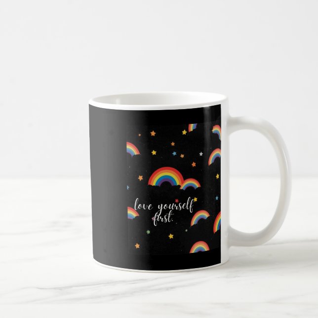 Love Yourself First Rainbow Pride Sticker  Coffee Mug (Right)