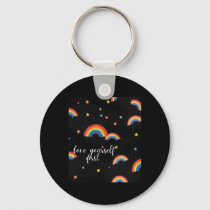 Love Yourself First Rainbow Pride Sticker Key Ring