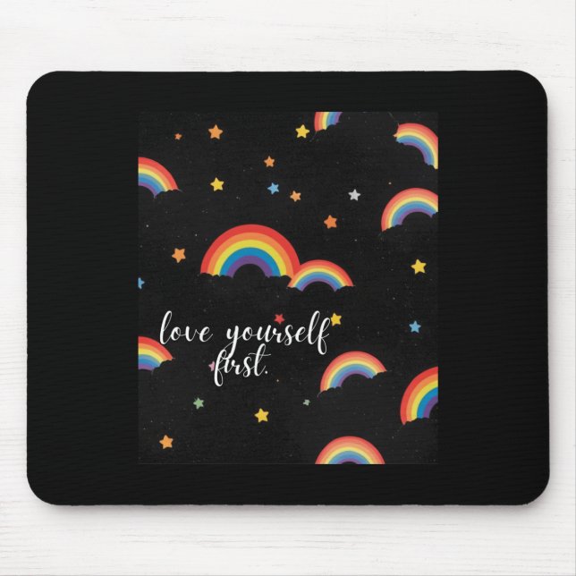 Love Yourself First Rainbow Pride Sticker  Mouse Mat (Front)