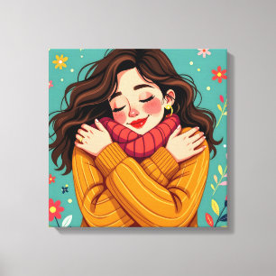 Love Yourself   Girl Hugging Herself Canvas Print