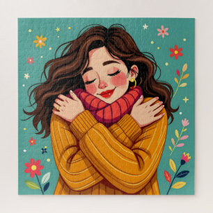Love Yourself   Girl Hugging Herself Jigsaw Puzzle