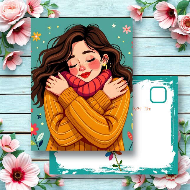 Love Yourself | Girl Hugging Herself Postcard (Creator Uploaded)