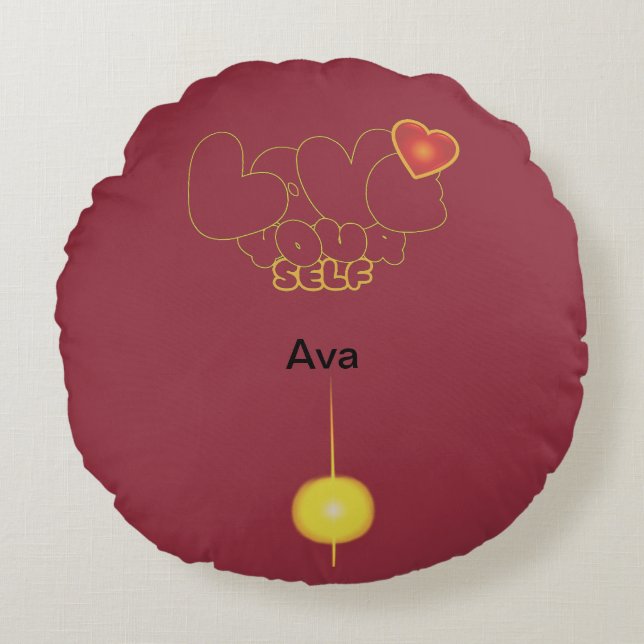 Love Yourself Inspirational Word Art Round Cushion (Front)