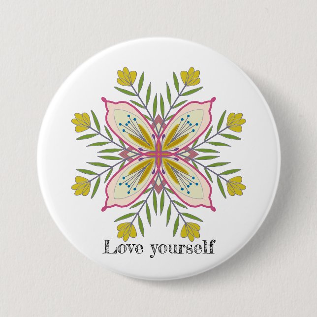 Love yourself mandala flowers 7.5 cm round badge (Front)
