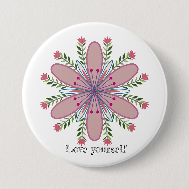 Love yourself mandala flowers 7.5 cm round badge (Front)