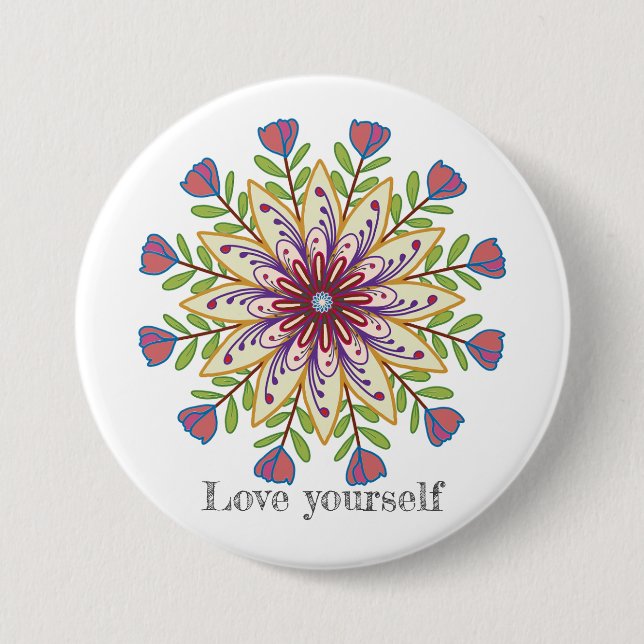 Love yourself mandala flowers 7.5 cm round badge (Front)