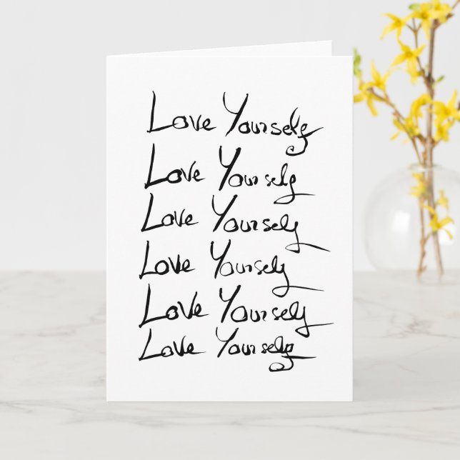 Love yourself!  Motivational calligraphy quote Card (Yellow Flower)