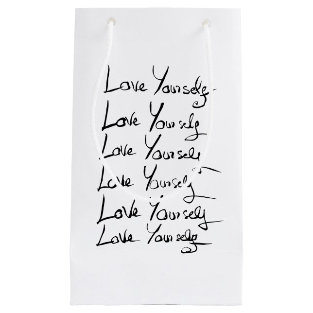 Love yourself!  Motivational calligraphy quote Small Gift Bag (Front)