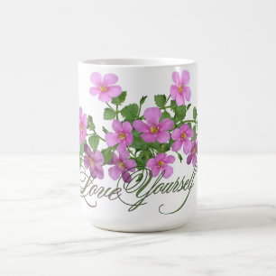'Love Yourself' Purple Botanical Floral Mug