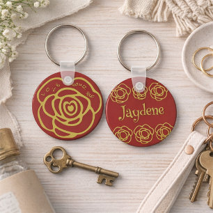 Love Yourself Red Rose Key Ring