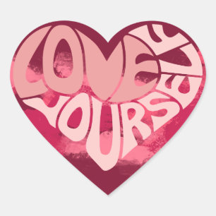 Love Yourself Retro Pink Heart Sticker