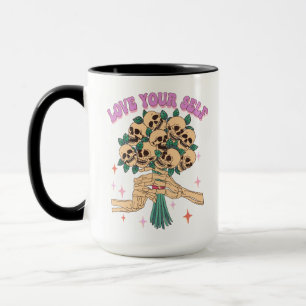 Love Yourself Skull Bouquet Valentine Retro Pink Mug