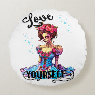 Love Yourself Sugar Skull Round Cushion