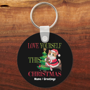 Love Yourself This Christmas Cute Cat Holiday Key Ring