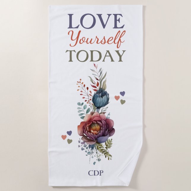 Love yourself today add initials beach towel (Front)