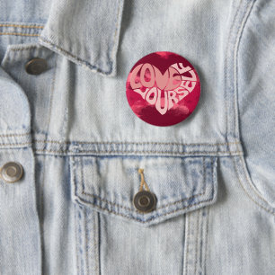 Love Yourself Two-Tone Pink Heart Word 6 Cm Round Badge