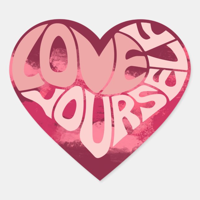 Love Yourself Two-Tone Pink Heart Word Heart Sticker (Front)