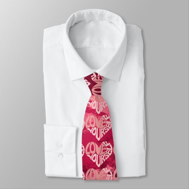 Love Yourself Two-Tone Pink Heart Word  Tie (Tied)