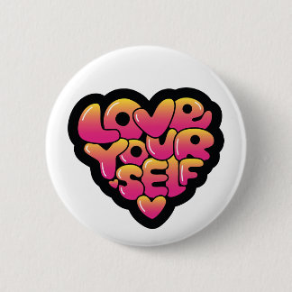 Love Yourself Typography Heart Sticker  6 Cm Round Badge