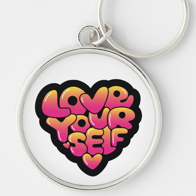 Love Yourself Typography Heart Sticker  Key Ring (Front)